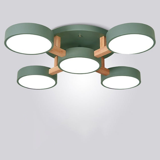Modern Minimalist Iron Wood Acrylic LED Semi-Flush Mount Ceiling Light