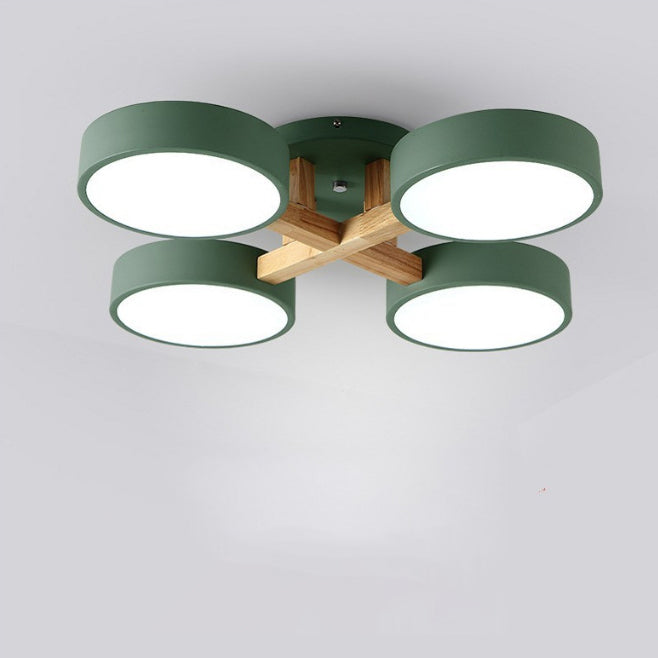 Modern Minimalist Iron Wood Acrylic LED Semi-Flush Mount Ceiling Light