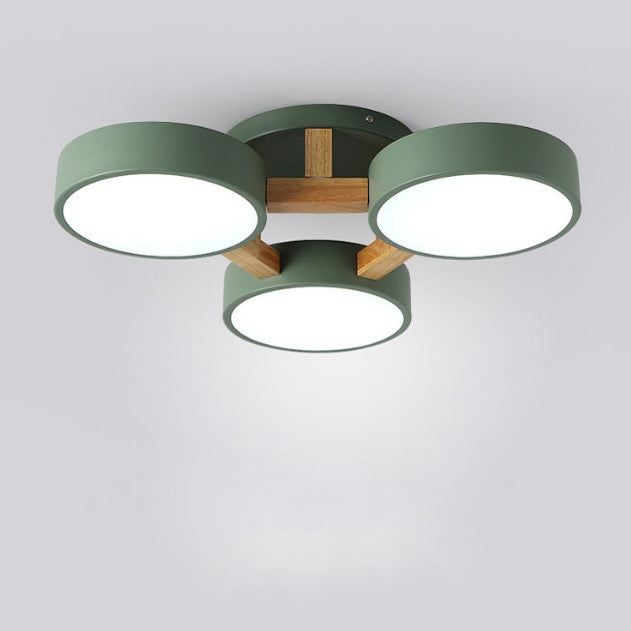 Modern Minimalist Iron Wood Acrylic LED Semi-Flush Mount Ceiling Light