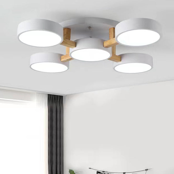 Modern Minimalist Iron Wood Acrylic LED Semi-Flush Mount Ceiling Light