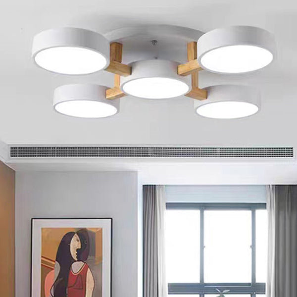Modern Minimalist Iron Wood Acrylic LED Semi-Flush Mount Ceiling Light