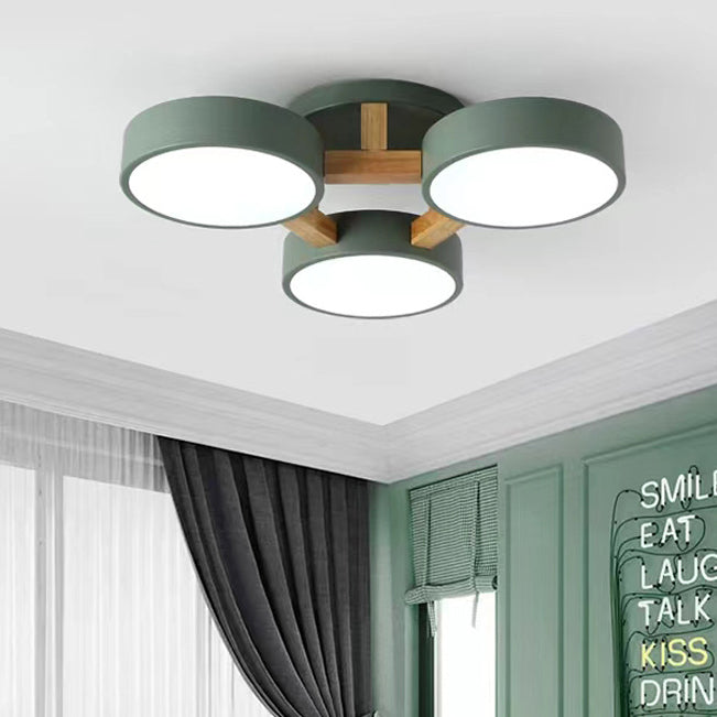 Modern Minimalist Iron Wood Acrylic LED Semi-Flush Mount Ceiling Light