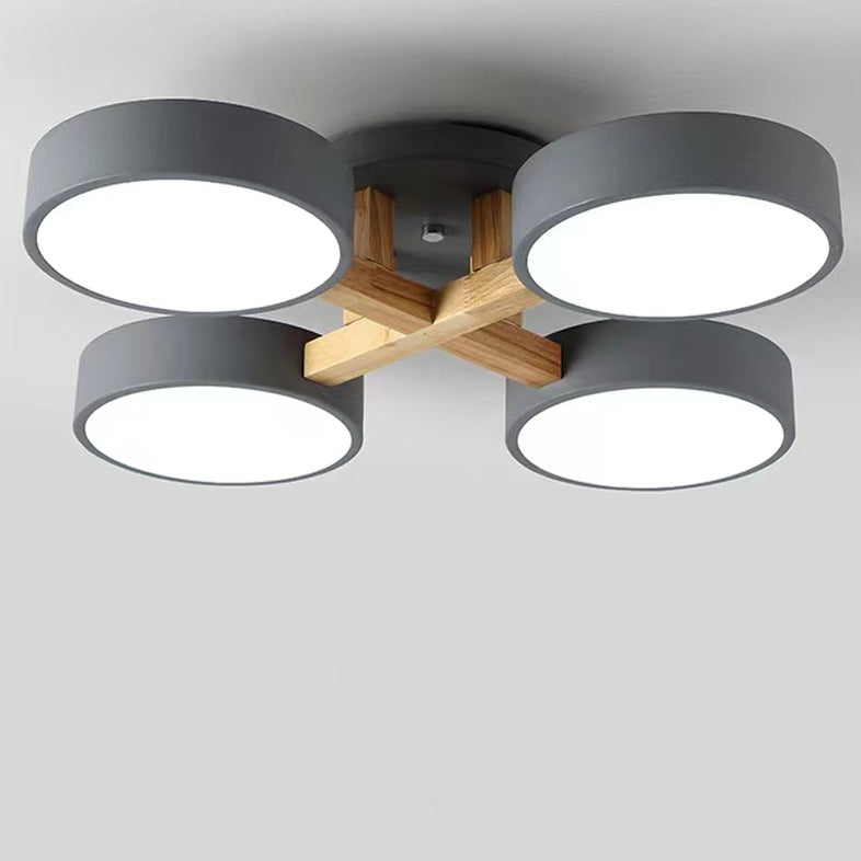 Modern Minimalist Iron Wood Acrylic LED Semi-Flush Mount Ceiling Light