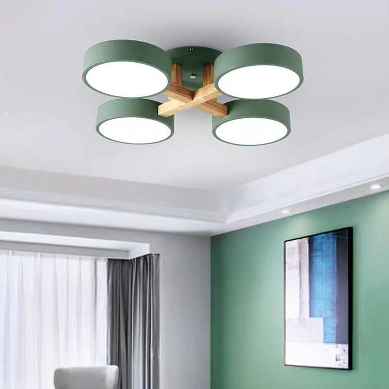 Modern Minimalist Iron Wood Acrylic LED Semi-Flush Mount Ceiling Light