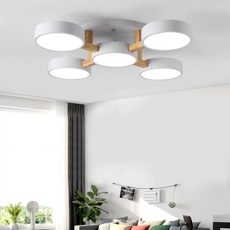 Modern Minimalist Iron Wood Acrylic LED Semi-Flush Mount Ceiling Light