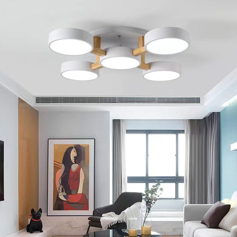 Modern Minimalist Iron Wood Acrylic LED Semi-Flush Mount Ceiling Light