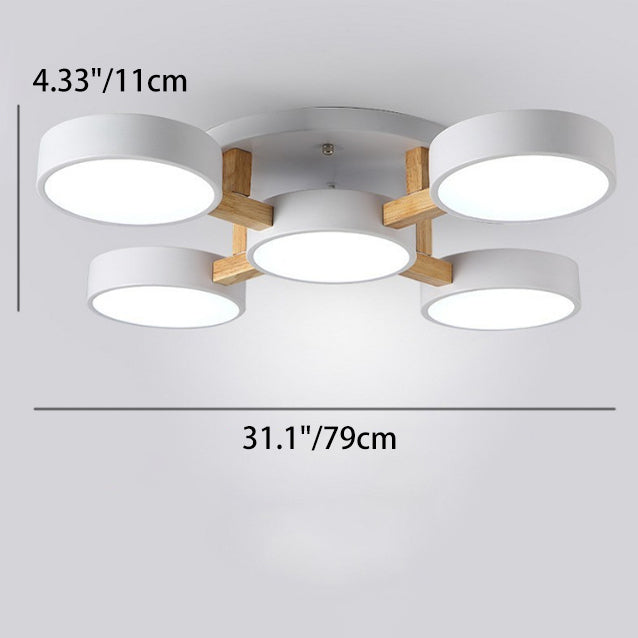 Modern Minimalist Iron Wood Acrylic LED Semi-Flush Mount Ceiling Light