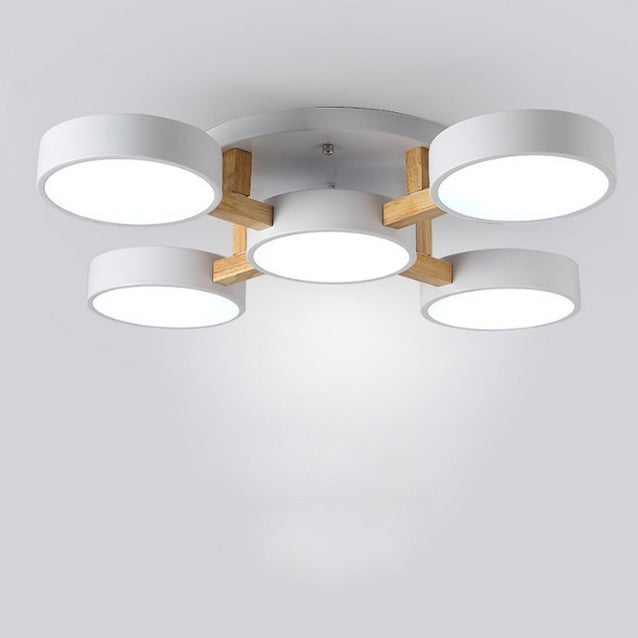 Modern Minimalist Iron Wood Acrylic LED Semi-Flush Mount Ceiling Light