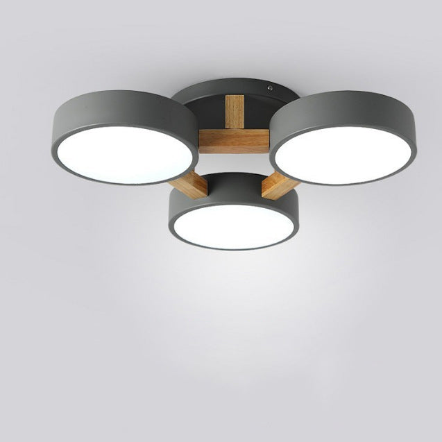 Modern Minimalist Iron Wood Acrylic LED Semi-Flush Mount Ceiling Light