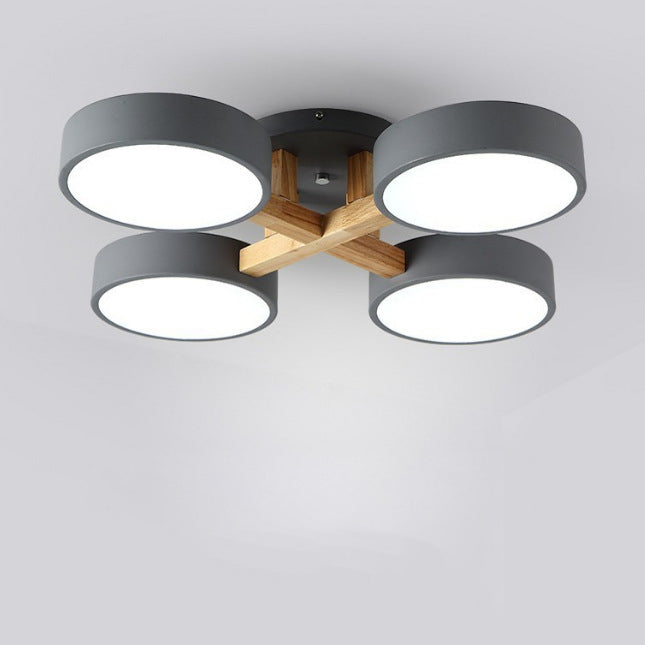 Modern Minimalist Iron Wood Acrylic LED Semi-Flush Mount Ceiling Light