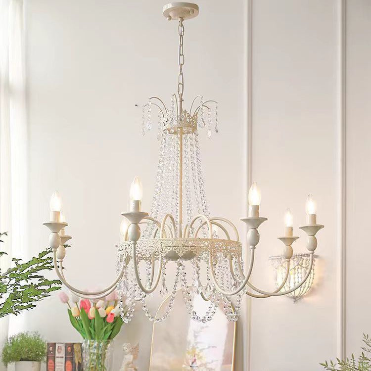 Traditional French Crystal Candelabra Chandelier - 4/6/8 Light Iron Frame for Living Room