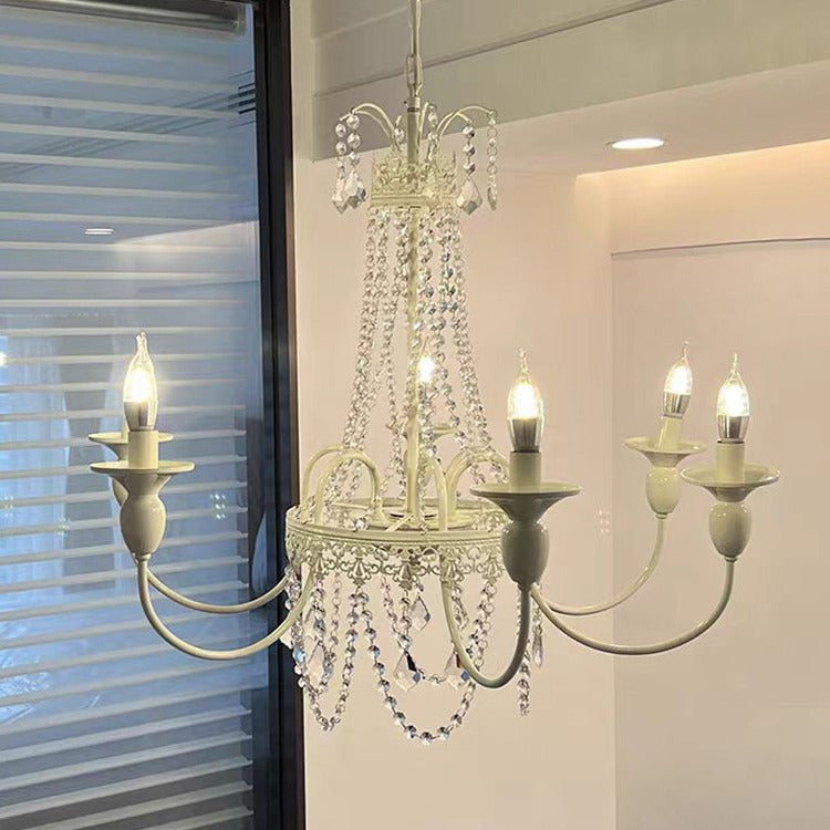 Traditional French Crystal Candelabra Chandelier - 4/6/8 Light Iron Frame for Living Room