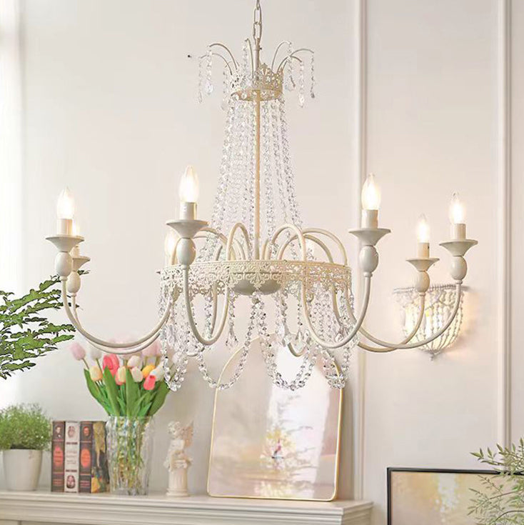 Traditional French Crystal Candelabra Chandelier - 4/6/8 Light Iron Frame for Living Room