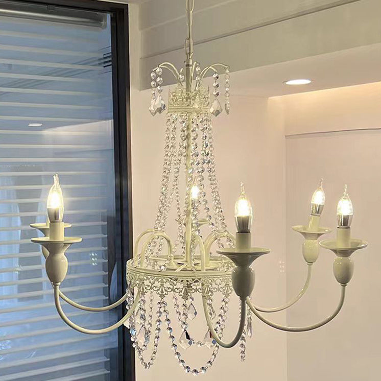 Traditional French Crystal Candelabra Chandelier - 4/6/8 Light Iron Frame for Living Room