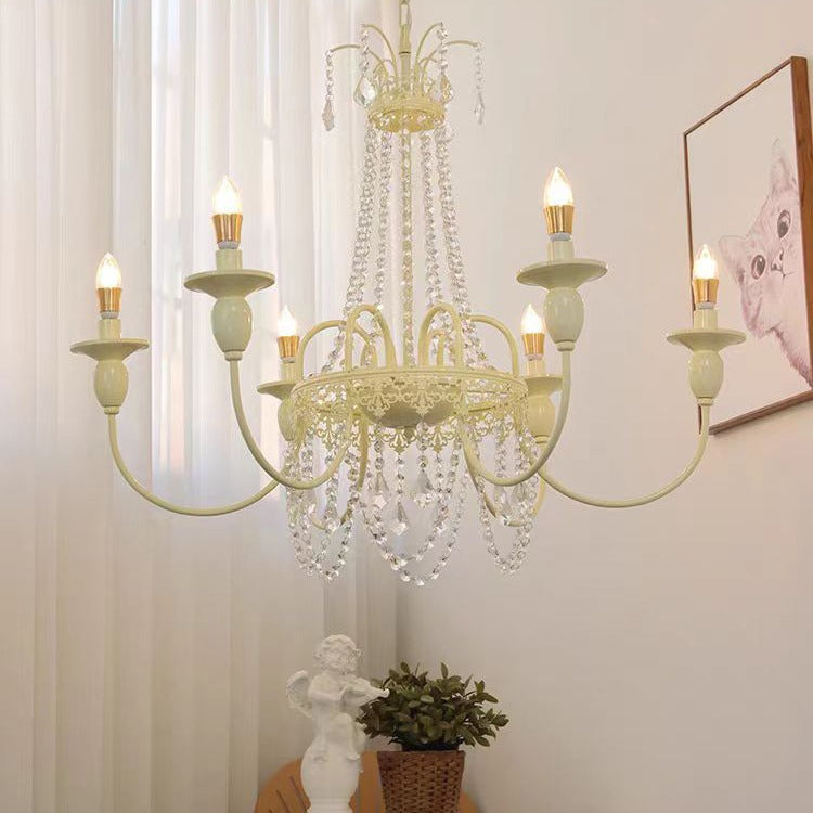 Traditional French Crystal Candelabra Chandelier - 4/6/8 Light Iron Frame for Living Room