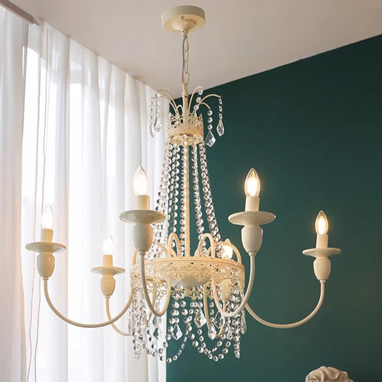 Traditional French Crystal Candelabra Chandelier - 4/6/8 Light Iron Frame for Living Room