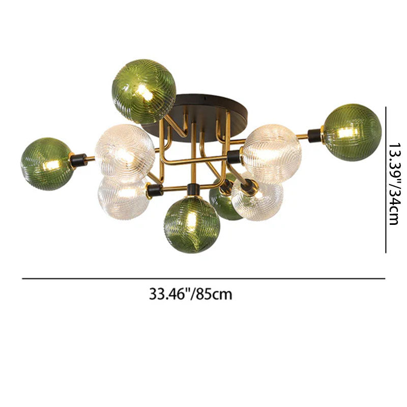 Contemporary Scandinavian Spherical 5/9-Light Semi-Flush Mount Ceiling Light for Living Room, Bedroom & Hallway