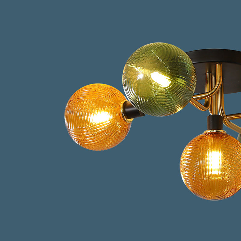 Contemporary Scandinavian Spherical 5/9-Light Semi-Flush Mount Ceiling Light for Living Room, Bedroom & Hallway