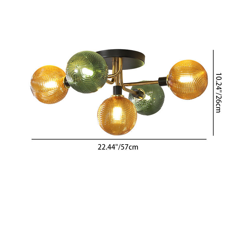 Contemporary Scandinavian Spherical 5/9-Light Semi-Flush Mount Ceiling Light for Living Room, Bedroom & Hallway