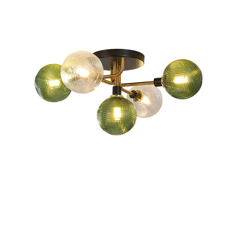 Contemporary Scandinavian Spherical 5/9-Light Semi-Flush Mount Ceiling Light for Living Room, Bedroom & Hallway