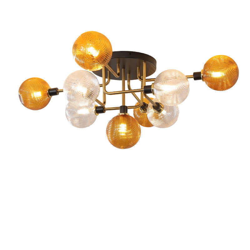 Contemporary Scandinavian Spherical 5/9-Light Semi-Flush Mount Ceiling Light for Living Room, Bedroom & Hallway