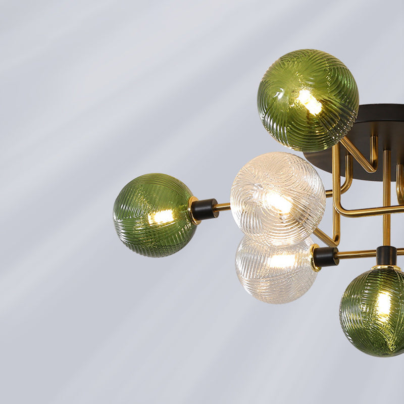 Contemporary Scandinavian Spherical 5/9-Light Semi-Flush Mount Ceiling Light for Living Room, Bedroom & Hallway