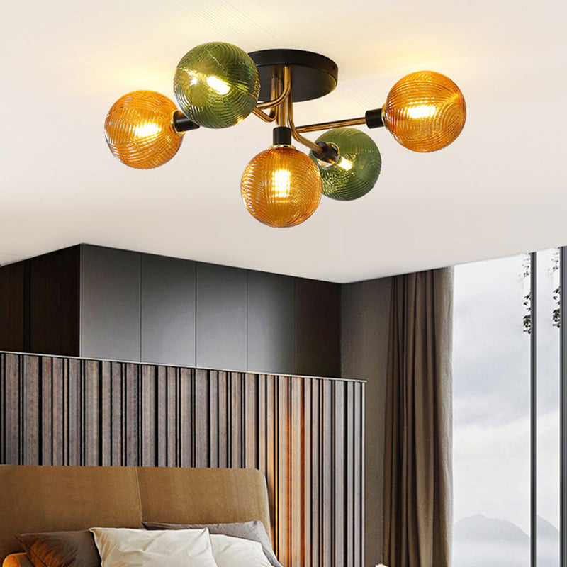 Contemporary Scandinavian Spherical 5/9-Light Semi-Flush Mount Ceiling Light for Living Room, Bedroom & Hallway