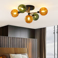 Contemporary Scandinavian Spherical 5/9-Light Semi-Flush Mount Ceiling Light for Living Room, Bedroom & Hallway