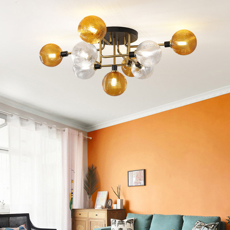 Contemporary Scandinavian Spherical 5/9-Light Semi-Flush Mount Ceiling Light for Living Room, Bedroom & Hallway