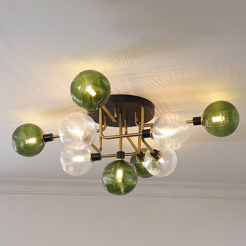 Contemporary Scandinavian Spherical 5/9-Light Semi-Flush Mount Ceiling Light for Living Room, Bedroom & Hallway