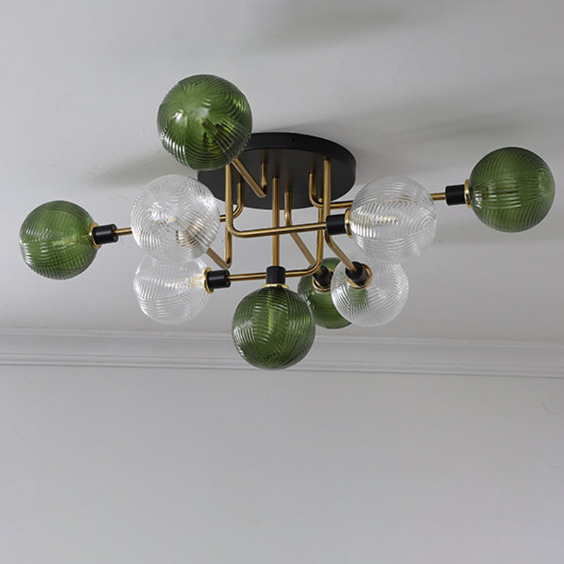 Contemporary Scandinavian Spherical 5/9-Light Semi-Flush Mount Ceiling Light for Living Room, Bedroom & Hallway