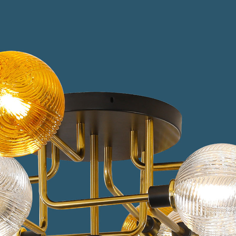 Contemporary Scandinavian Spherical 5/9-Light Semi-Flush Mount Ceiling Light for Living Room, Bedroom & Hallway