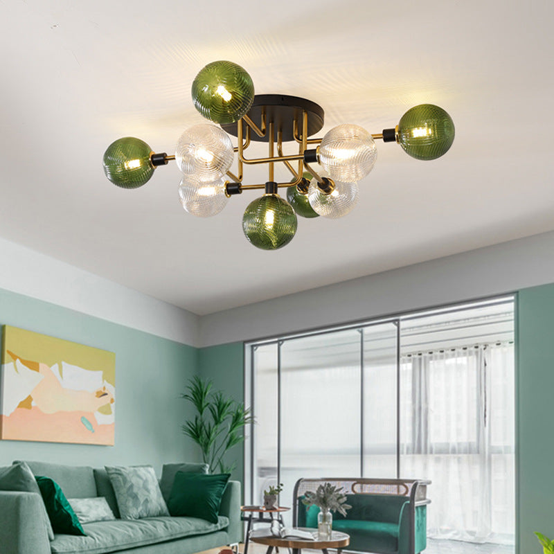 Contemporary Scandinavian Spherical 5/9-Light Semi-Flush Mount Ceiling Light for Living Room, Bedroom & Hallway