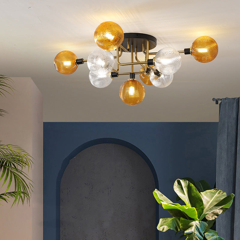 Contemporary Scandinavian Spherical 5/9-Light Semi-Flush Mount Ceiling Light for Living Room, Bedroom & Hallway