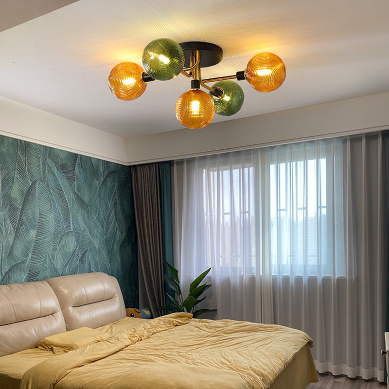 Contemporary Scandinavian Spherical 5/9-Light Semi-Flush Mount Ceiling Light for Living Room, Bedroom & Hallway