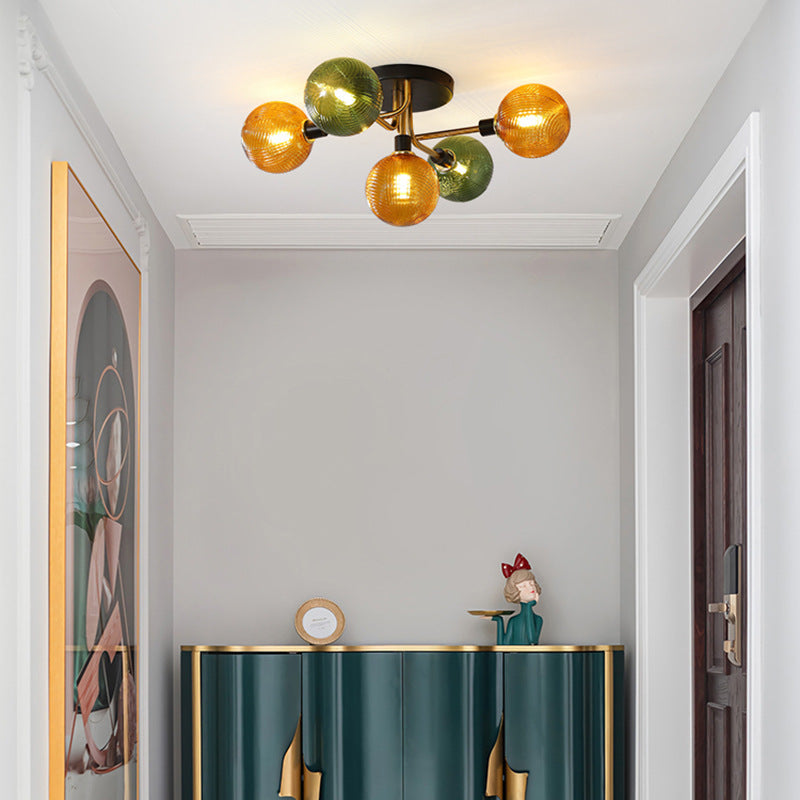 Contemporary Scandinavian Spherical 5/9-Light Semi-Flush Mount Ceiling Light for Living Room, Bedroom & Hallway