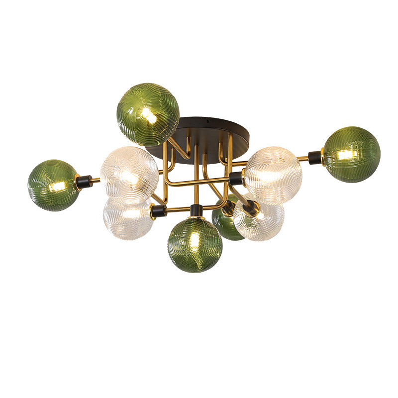 Contemporary Scandinavian Spherical 5/9-Light Semi-Flush Mount Ceiling Light for Living Room, Bedroom & Hallway