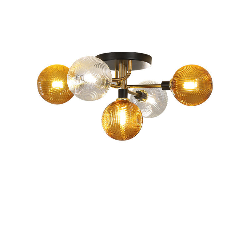 Contemporary Scandinavian Spherical 5/9-Light Semi-Flush Mount Ceiling Light for Living Room, Bedroom & Hallway