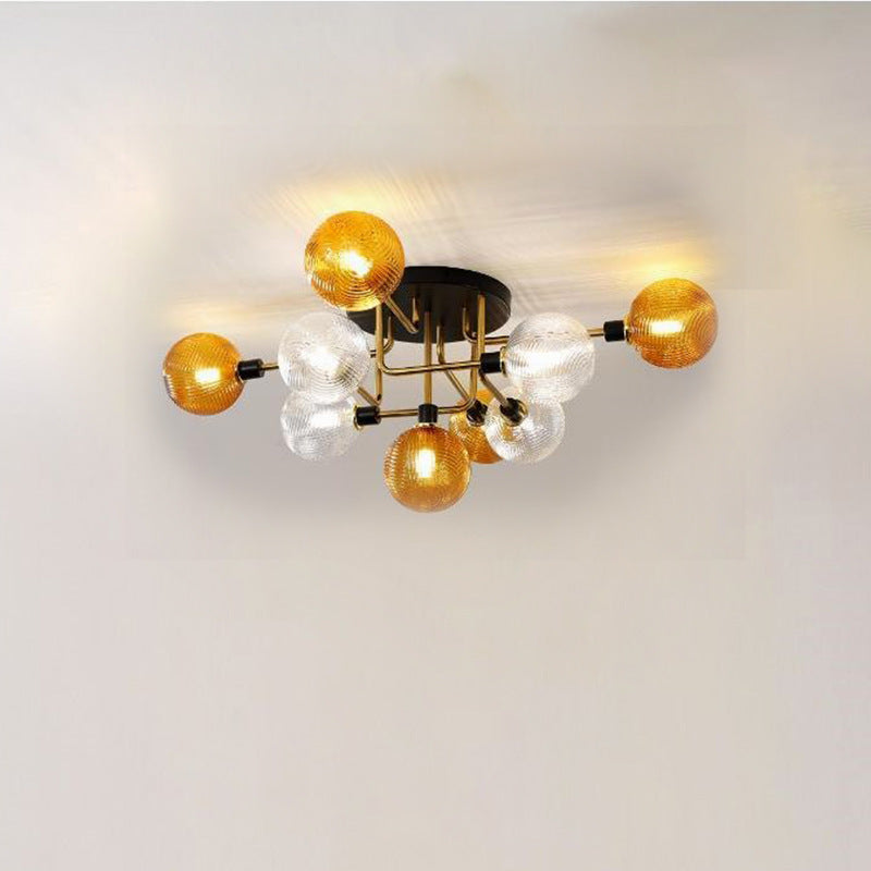 Contemporary Scandinavian Spherical 5/9-Light Semi-Flush Mount Ceiling Light for Living Room, Bedroom & Hallway