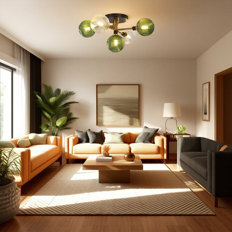 Contemporary Scandinavian Spherical 5/9-Light Semi-Flush Mount Ceiling Light for Living Room, Bedroom & Hallway
