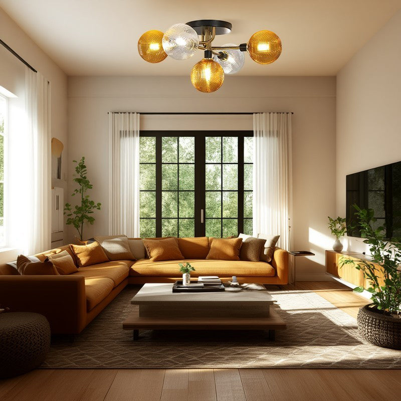 Contemporary Scandinavian Spherical 5/9-Light Semi-Flush Mount Ceiling Light for Living Room, Bedroom & Hallway