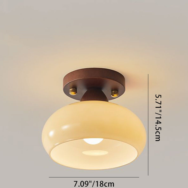 Vintage Dome Iron Wood Glass Semi-Flush Mount Ceiling Light for Living Room
