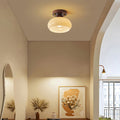 Vintage Dome Iron Wood Glass Semi-Flush Mount Ceiling Light for Living Room