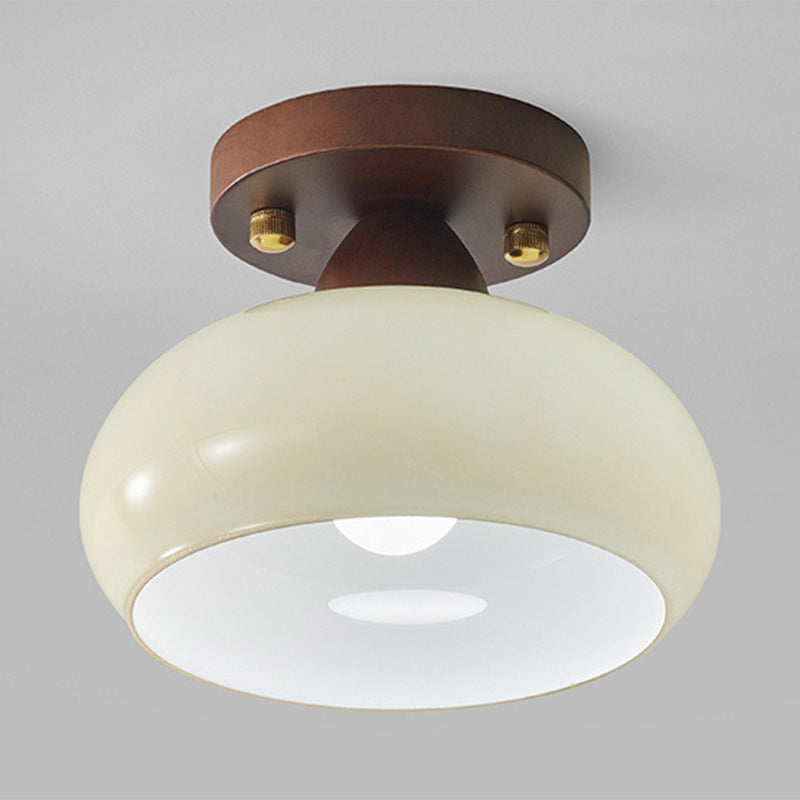 Vintage Dome Iron Wood Glass Semi-Flush Mount Ceiling Light for Living Room