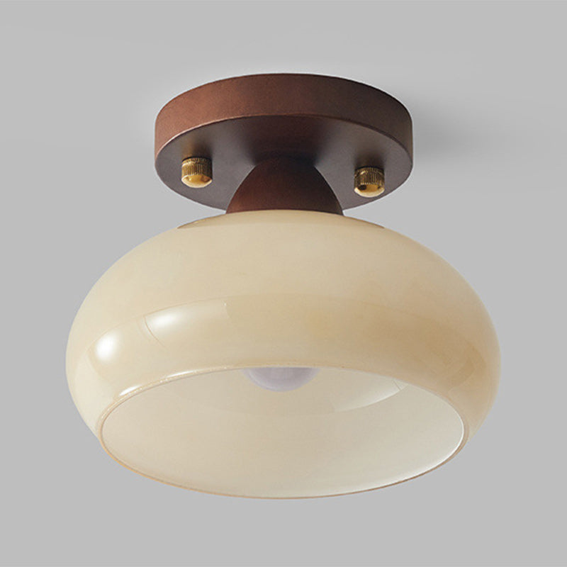 Vintage Dome Iron Wood Glass Semi-Flush Mount Ceiling Light for Living Room