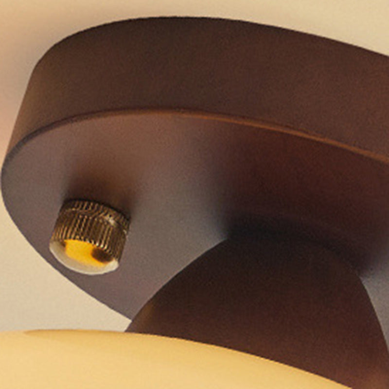 Vintage Dome Iron Wood Glass Semi-Flush Mount Ceiling Light for Living Room