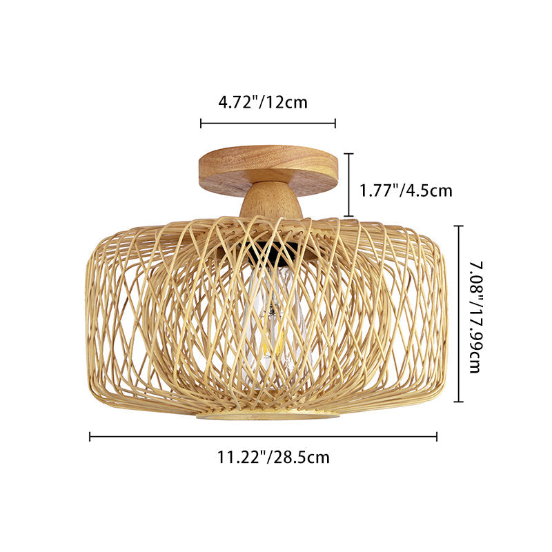 Traditional Chinese Rattan Semi-Flush Mount Ceiling Light for Living Room