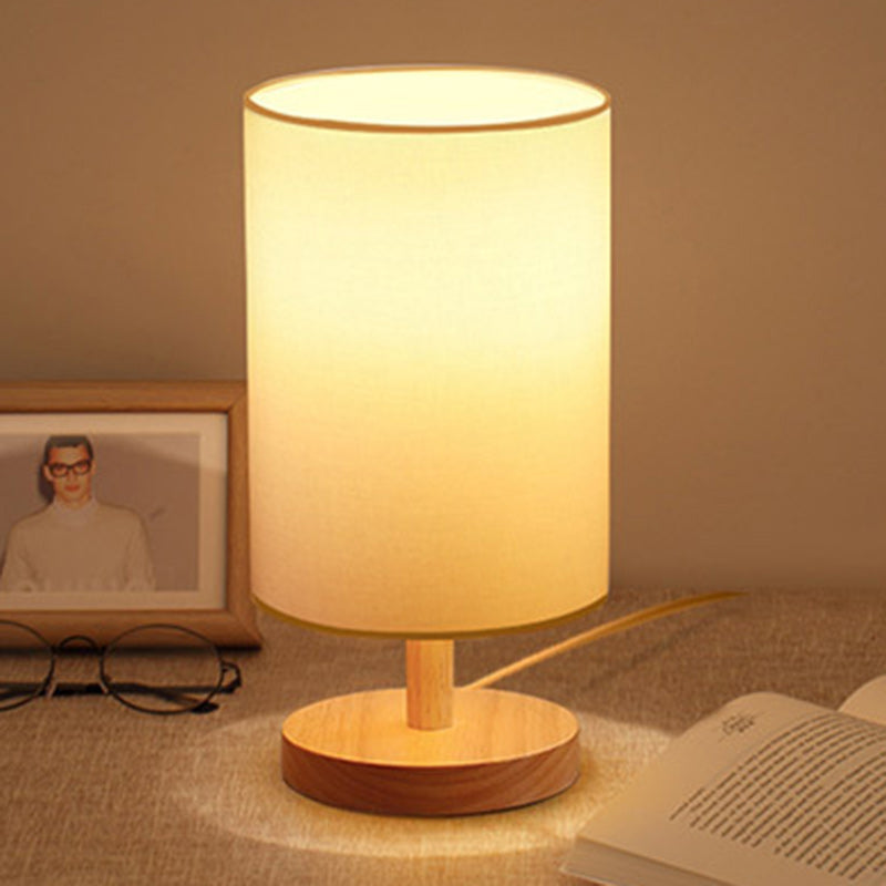 Traditional Japanese Cylinder Wood Fabric 1-Light Table Lamp Living Room Decoration, Elegant Asian-Inspired Lighting, Home Interior Design, Wooden Lamp Shade, Minimalist Japanese Decor, Unique Nightstand Light, Contemporary Ambient Illumination, Stylish M