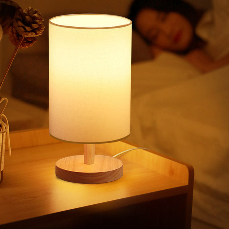 Traditional Japanese Cylinder Wood Fabric 1-Light Table Lamp Living Room Decoration, Elegant Asian-Inspired Lighting, Home Interior Design, Wooden Lamp Shade, Minimalist Japanese Decor, Unique Nightstand Light, Contemporary Ambient Illumination, Stylish M