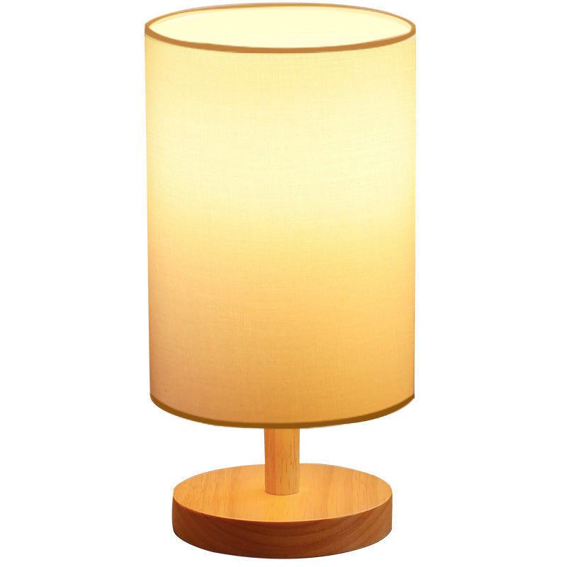 Traditional Japanese Cylinder Wood Fabric 1-Light Table Lamp Living Room Decoration, Elegant Asian-Inspired Lighting, Home Interior Design, Wooden Lamp Shade, Minimalist Japanese Decor, Unique Nightstand Light, Contemporary Ambient Illumination, Stylish M